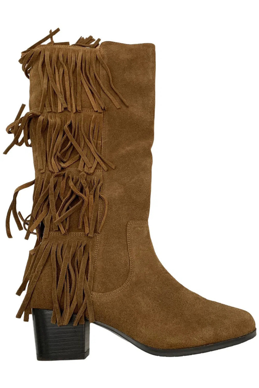 Masseys Women's Cassie Tall Shaft Fringed Boots Tan - Medium